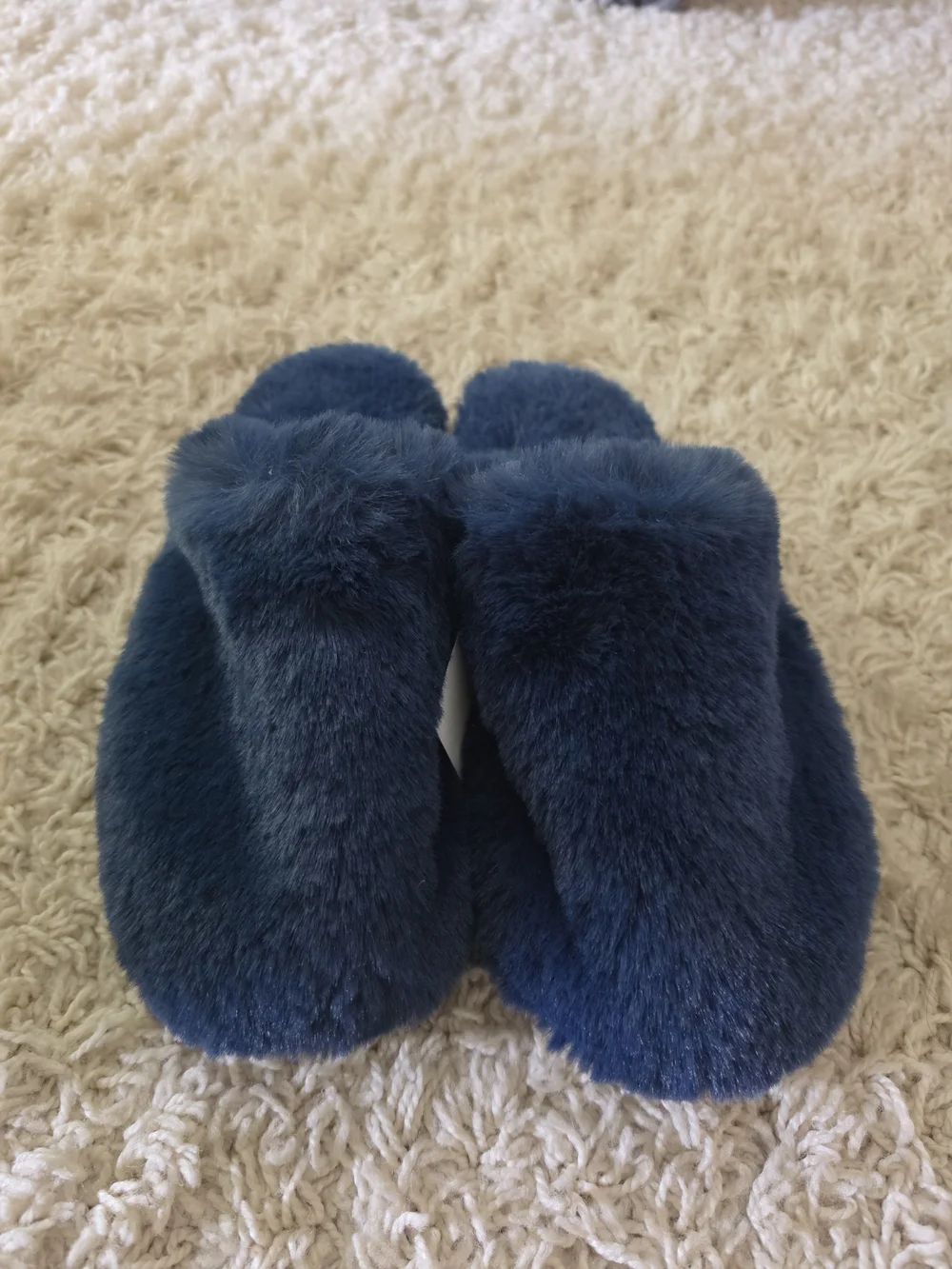 J. Crew Navy Plush Fuzzy Slip-On Slippers